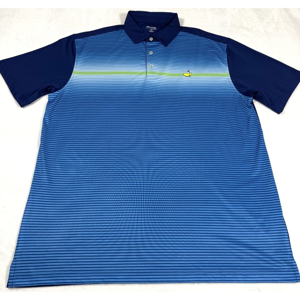 Masters Tech Polo Men's XL Blue Gradient Stripe Performance Golf Shirt Augusta